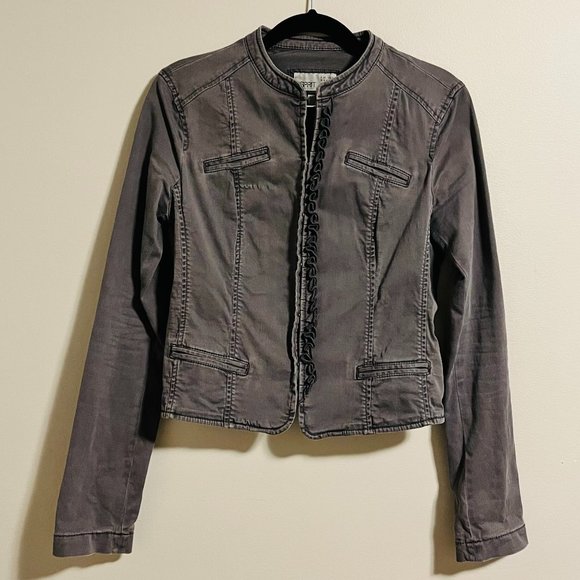 Esprit Grey Soft Demin Jacket with Hook Closure and Zip Sleeve Details - Picture 4 of 13